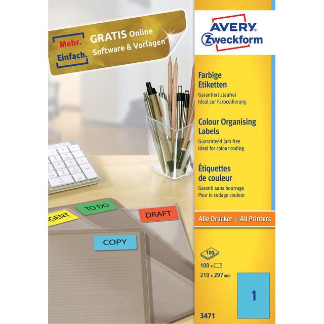 Avery Zweckform - Etiket az 3471 210x297mm a4 blauw 100 stuks