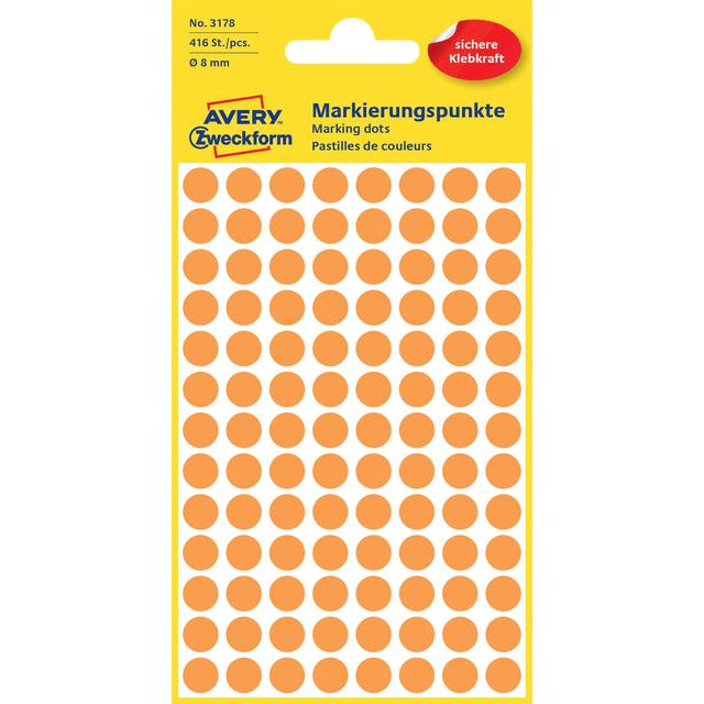 Avery Zweckform - Label AZ 3178 Environ 8 mm Oranje 416 pièces | Prenez une feuille de 4