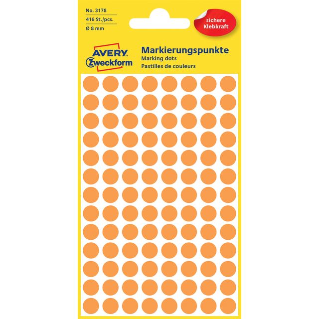 Avery Zweckform - Étiquette Zweckform 3178 ronde 8mm orange 416 étiquettes | 10 pièces
