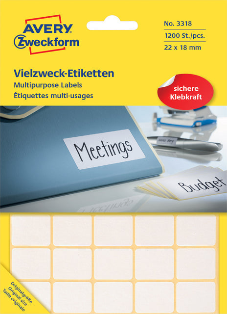 Avery Zweckform - Zweckform 3318 mini etiketten ft 22 x 18 mm (b x h), 1.200 etiketten, wit