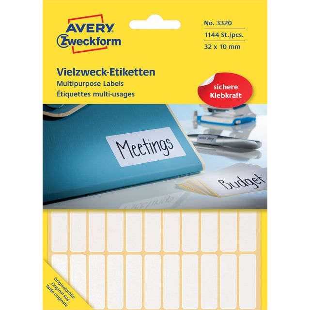 Avery Zweckform - Label AZ 3320 32x10mm blanc 1144 pièces | Pack de 26 feuilles