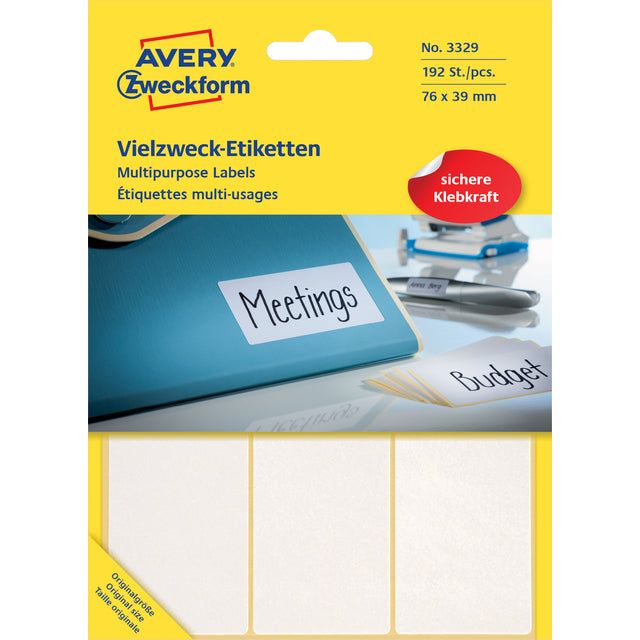 Avery Zweckform - Etiket Zweckform 3329 76x39mm wit 192 stuks