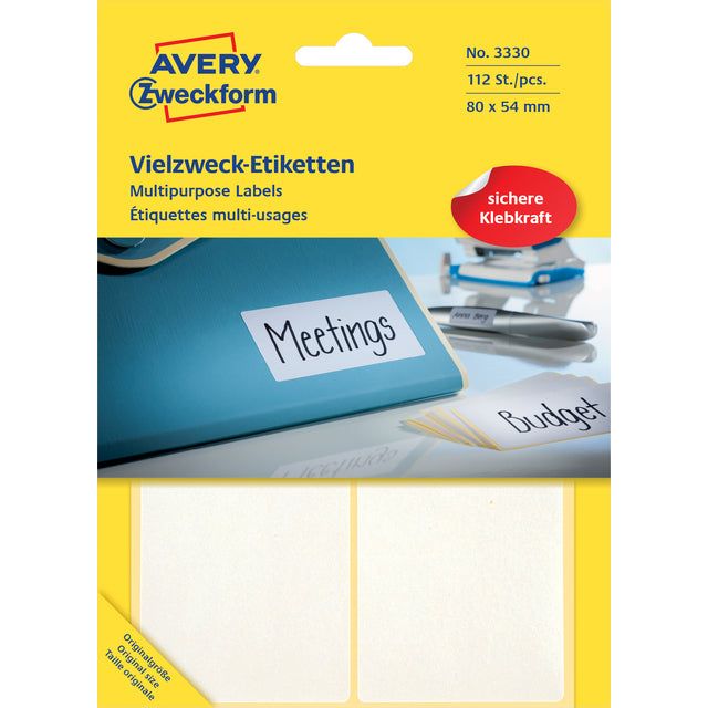 Avery Zweckform - Label AZ 3330 80x54mm blanc 112 pièces | Pack de 28 feuilles