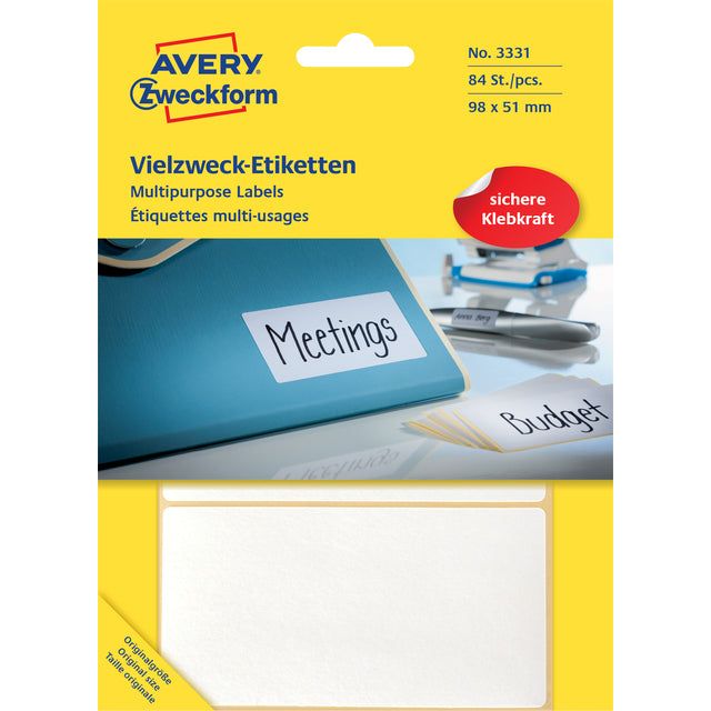 Avery Zweckform - Label AZ 3331 98x51mm blanc 84 pièces | Pack de 28 feuilles