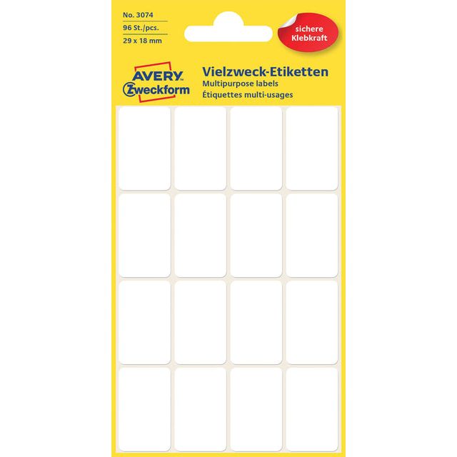 Avery Zweckform - Label AZ 3074 29x18mm blanc 96 pièces | Pak une feuille à 6 | 10 morceaux