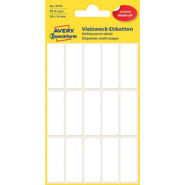 Avery Zweckform - Label AZ 3076 38x14mm blanc 90 pièces | Pak une feuille à 6 | 10 morceaux