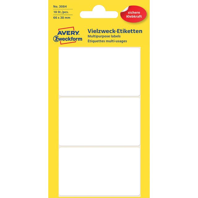 Avery Zweckform -  Etiket Zweckform 3084 66x38mm wit 18 etiketten | 10 stuks