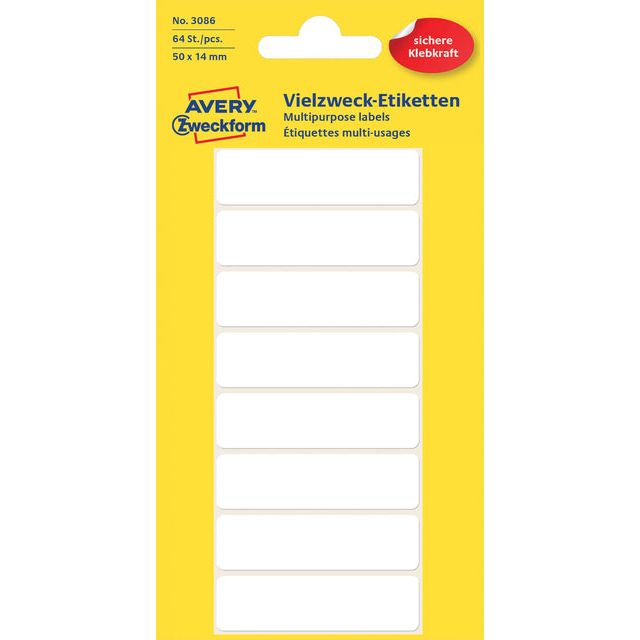 Avery Zweckform - Label AZ 3086 50x14mm blanc 64 pièces | Pak une feuille de 8 | 10 morceaux