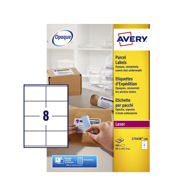 Avery - L7165B-100 BlockOut zelfklevende etiketten QuickPeel, ft 99,1 x 67,7 mm (b x h), 800 etiketten