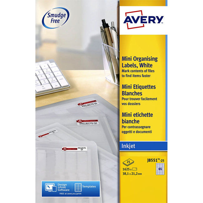 Avery -  Etiket J8551-25 38.1x21.2mm transparant 1625 etiketten