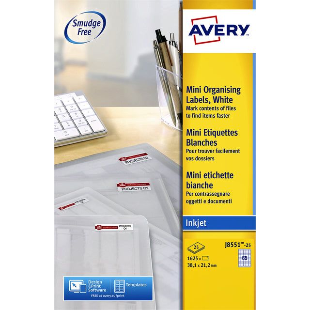 Avery - Label Avery J8551-25 38.1x21.2mm Tr 1625 Pièces | Pak une feuille de 25 | 5 pièces