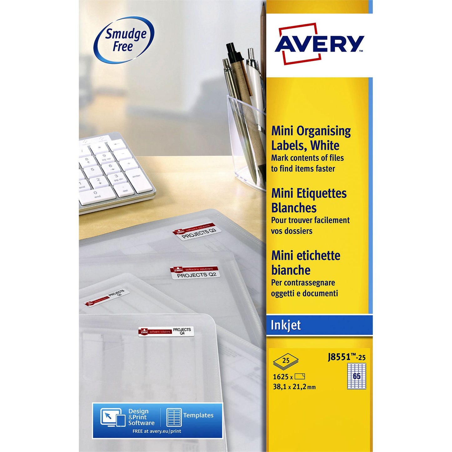 Avery - Label J8551-25 38,1 x 21,2 mm transparente 1625 Etiketten