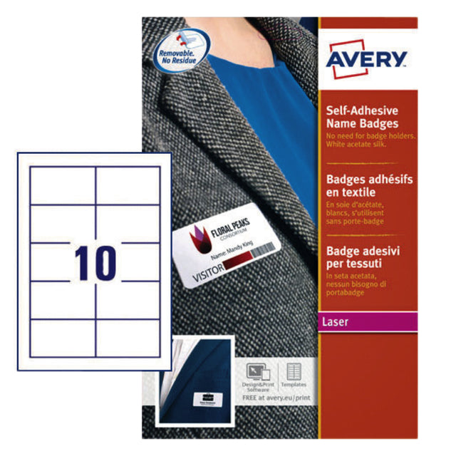 Avery - étiquette de badge de nom Avery L4787-20 80x50mm 200st BL | Box a 20 feuille