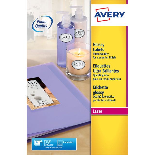 Avery - Etiketten hoogglanzend ft 210 x 297 mm (b x h), doos van 40 blad, 40 stuks