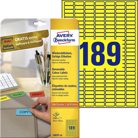 Avery Zweckform - Etiqueta Zweckform L6037-20 25,4x10mm amarillo 3780 piezas