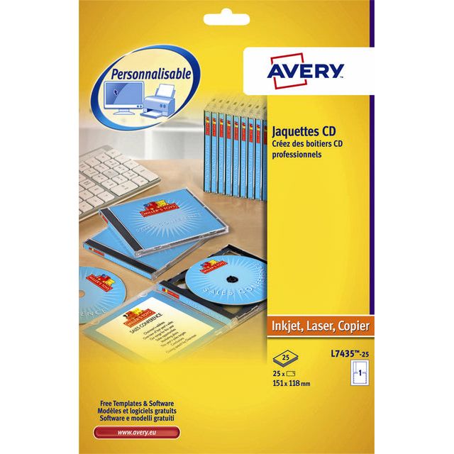 Avery - CD Insert Card Avery L7435-25 151 x118mm | Packen Sie ein 25 -Etikett ein