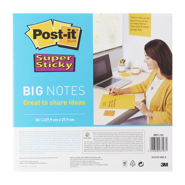 Post-it-scrum Big Notes 3M Post-it 27.9x27.9 cm jaune | Pack de 30 feuilles