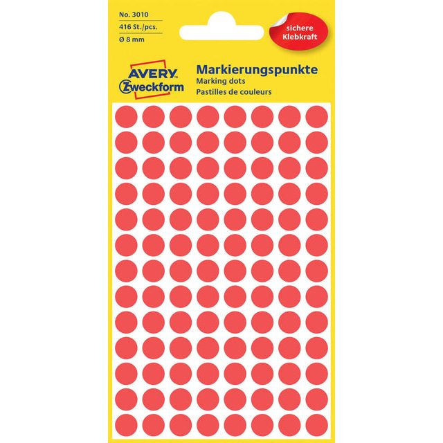 Avery Zweckform - Etiket Zweckform 3010 rond 8mm rood 416 stuks | 10 stuks