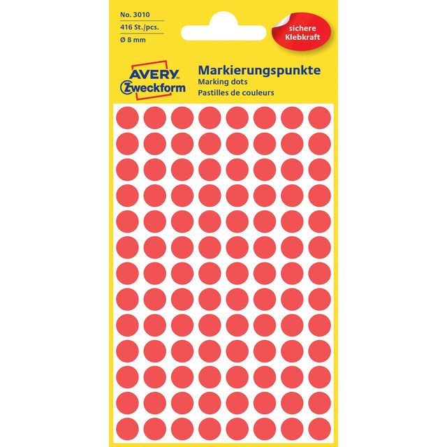 Avery Zweckform -  Etiket avery 3010 rond 8mm rood 416st | 10 stuks