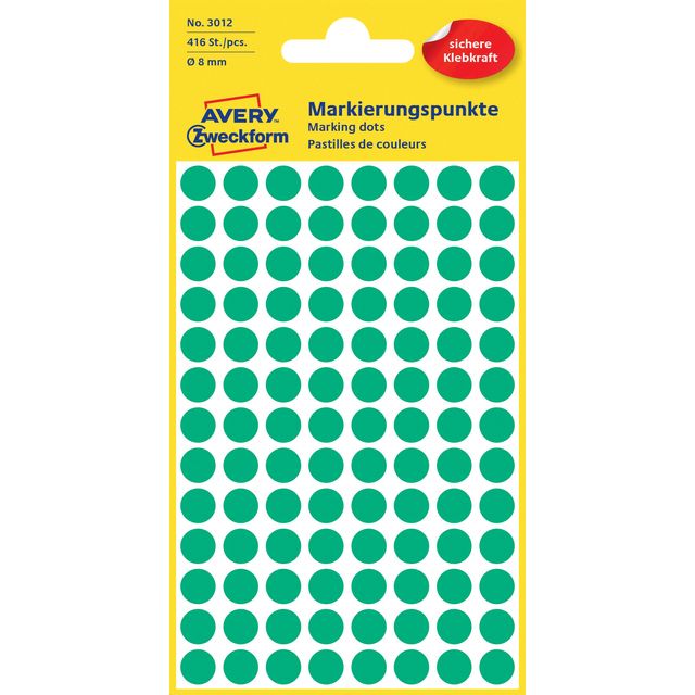 Avery Zweckform -  Etiket avery 3012 rond 8mm groen 416st