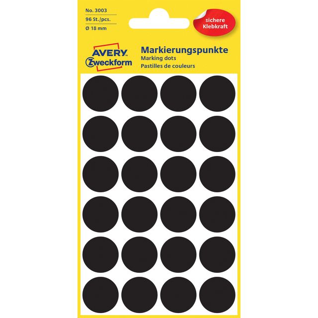 Avery Zweckform -  Etiket avery 3003 rond 18mm zwart 96st | 10 stuks