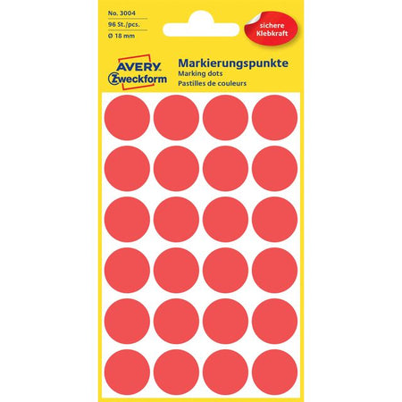 Avery Zweckform - Etiqueta Zweckform 3004 redonda 18mm roja 96 etiquetas | 10 piezas