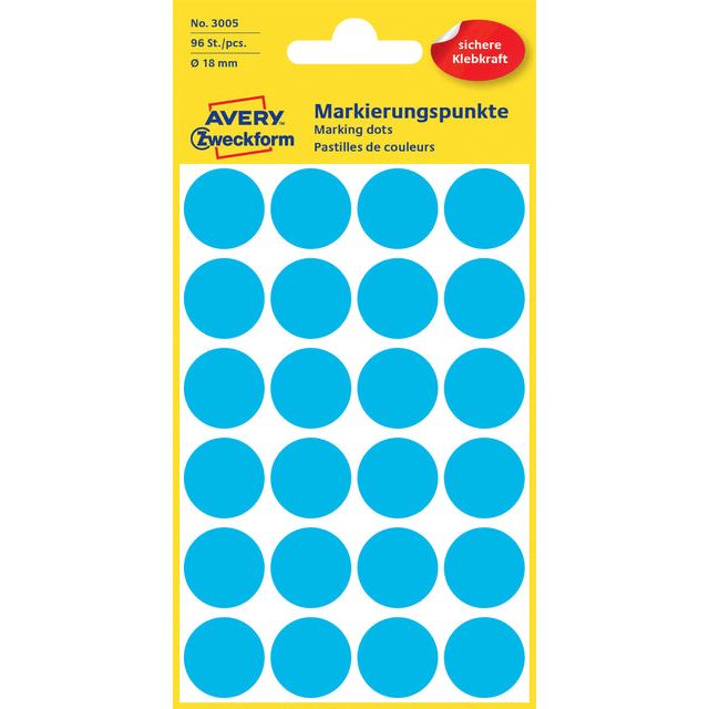 Avery Zweckform - Etiket Zweckform 3005 rond 18mm 96 stuks blauw | 10 stuks