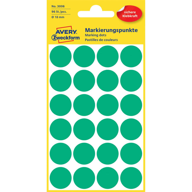 Avery Zweckform -  Etiket avery 3006 rond 18mm groen 96st | 10 stuks