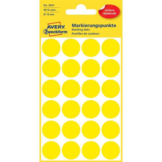 Avery Zweckform -  Etiket avery 3007 rond 18mm geel 96st