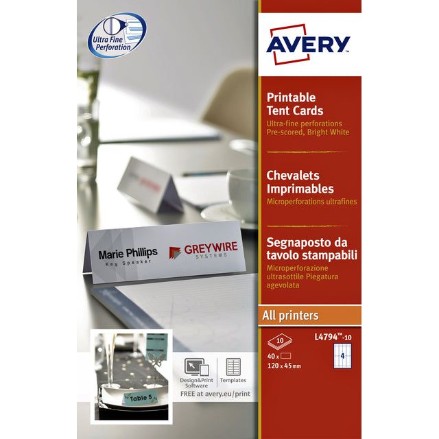 Avery - Zeltkarte Avery L4794-10 120x45mm Weiß 40st | Sich ein 10 Stück schnappen