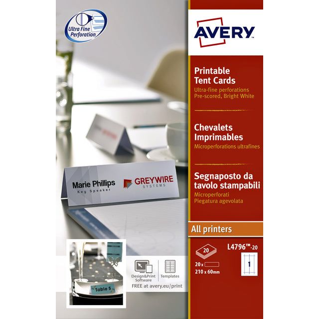 Avery - Card de tente Avery L4796-20 210x60mm blanc 20e | Prendre 20 pièces