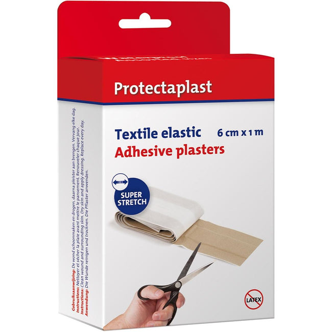 Protectaplast -  Proteclast Elastic textielpleister, ft 6 cm x 1 m, op rol
