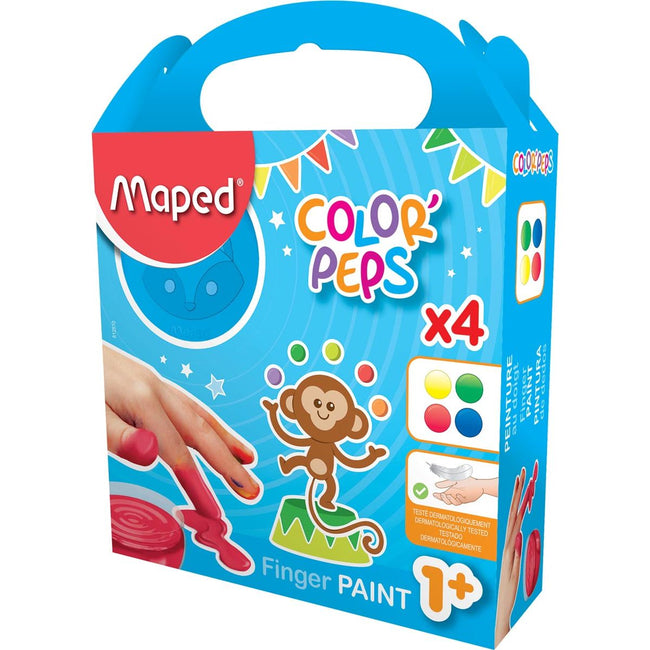 Maped - Fingerpaint Color'Peps Early Age, box of 4 jars of 80 ml in assorted colors