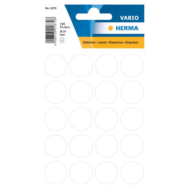 HERMA - Etiket 1870 rond 19mm wit 100 stuks | 10 stuks