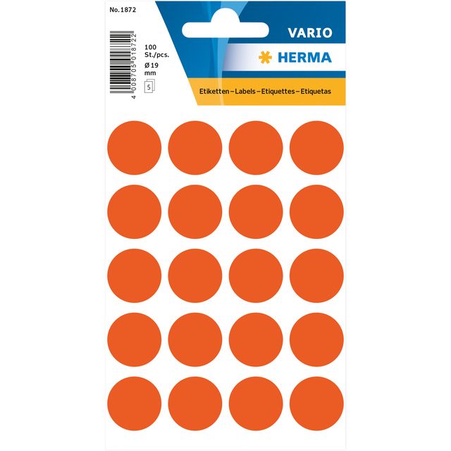 HERMA -  Etiket  1872 rond 19mm rood 100st