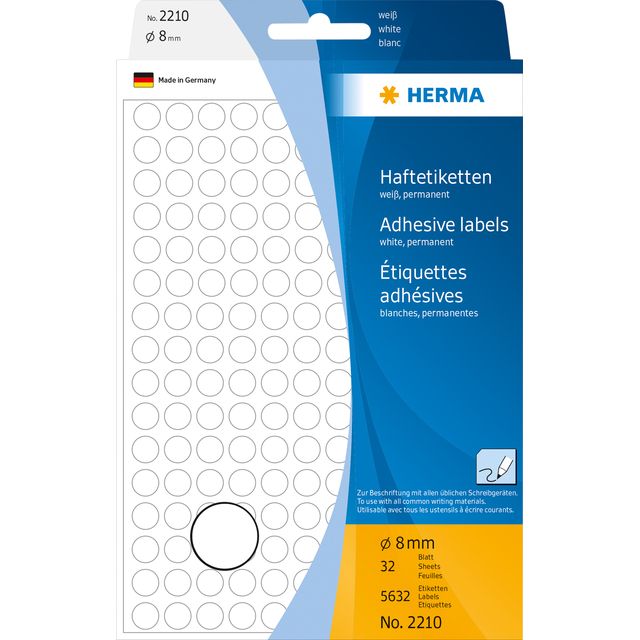HERMA -  Etiket 2210 rond 8mm wit 5632 stuks