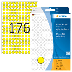 HERMA - Label 2211 round 8mm yellow 5632 pieces