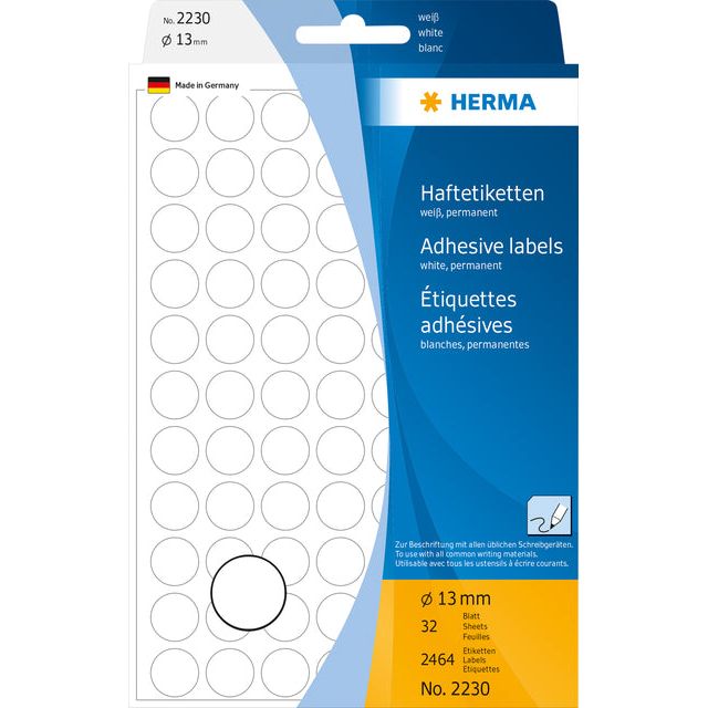 Herma - Étiquette Herma 2230 autour de 13 mm blanc 2464 pièces | Blister une feuille de 32