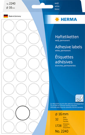 HERMA -  Etiket  2240 rond 16mm wit 1728st