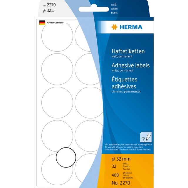 HERMA - Etichetta 2270 rotonda 32mm bianca 480 pezzi