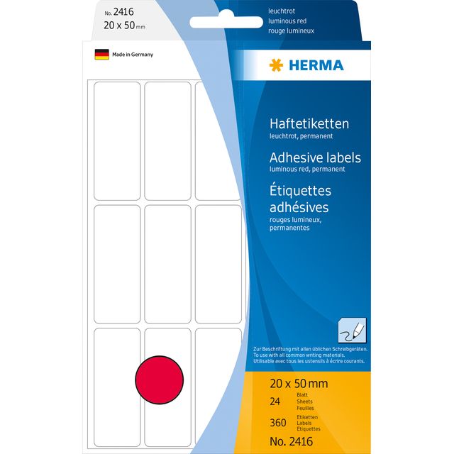 HERMA - Etichetta 2416 Etichette 20x50mm rosso fluoro 360