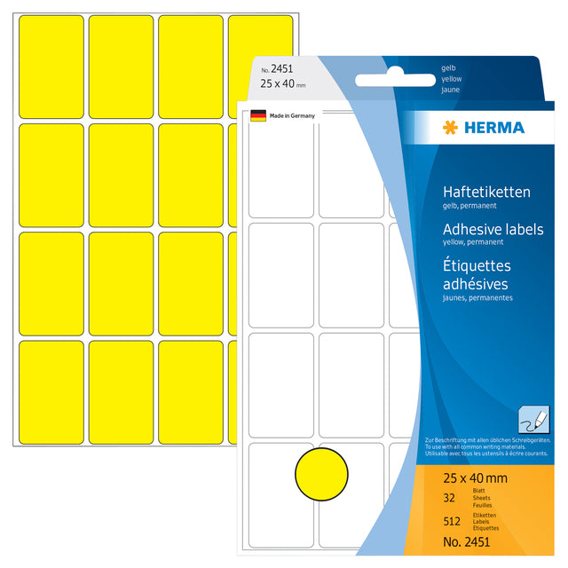 HERMA - Etiket 2451 25x40mm geel 512 stuks