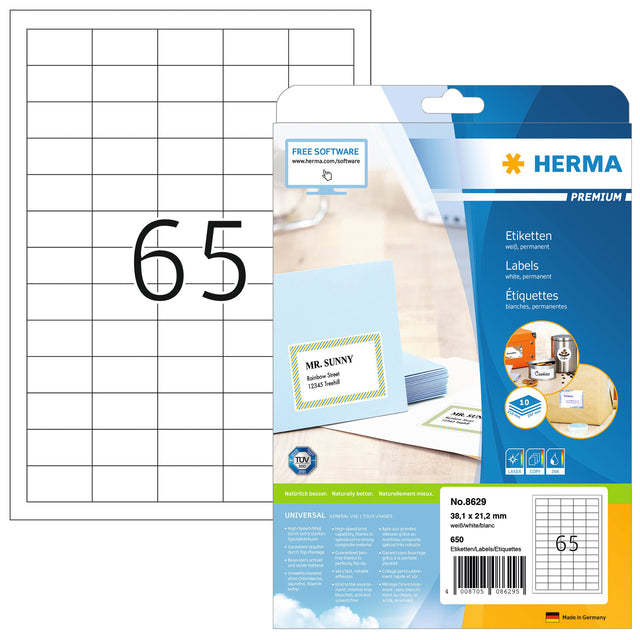 Herma - Étiquette Herma 8629 38.1x21.2 mm Premium White 650 Pièces | Blister une feuille de 10