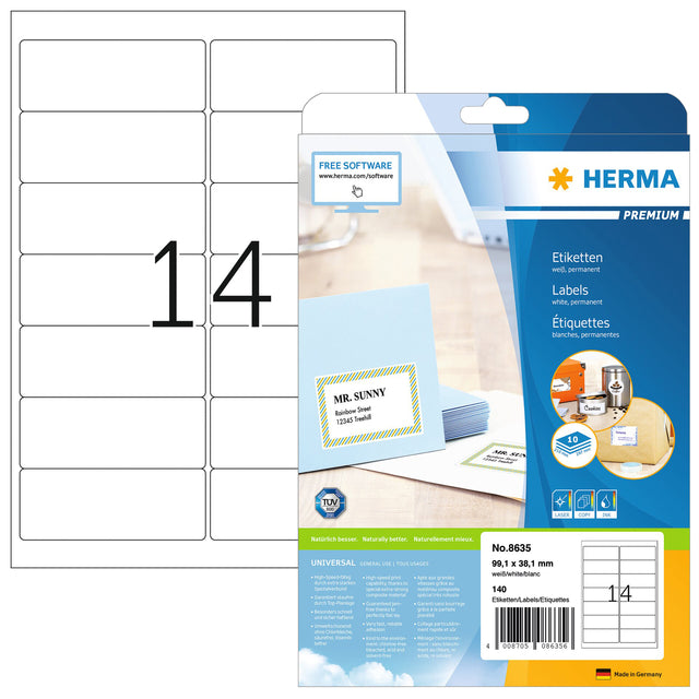 HERMA - Etiquette 8635 99,1x38,1mm premium blanc 140 pièces