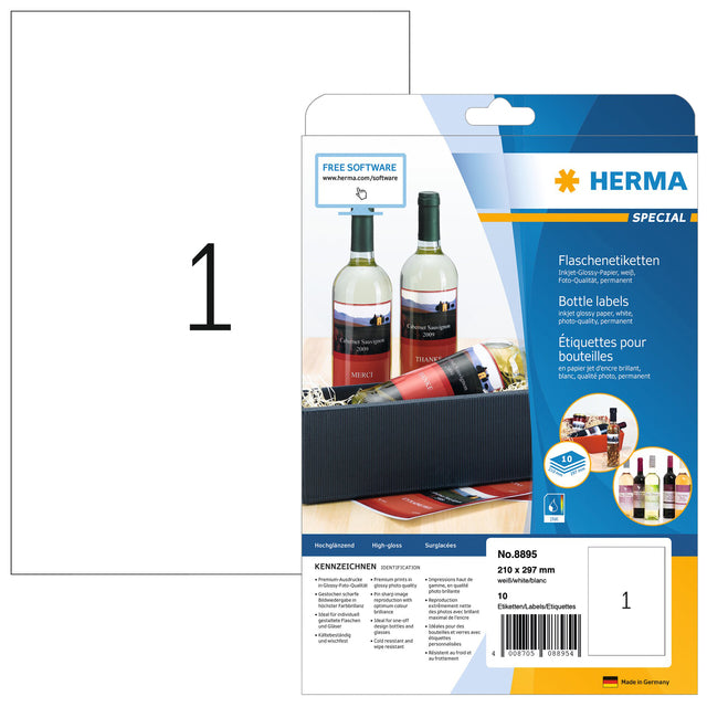 Herma - Herma 8895 210x297mm A4 blanc brillant 10 pièces | Blister une feuille de 10