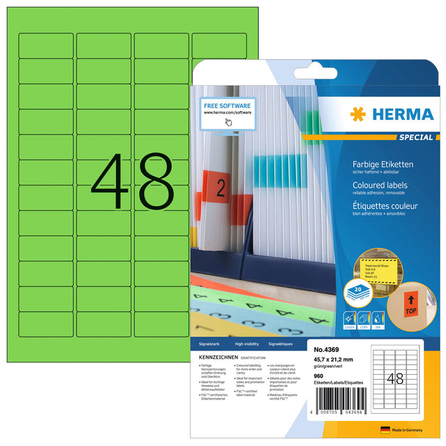 Herma - Etikett 4369 45.7x21.2mm Abnehmbares Grün 960 Stück