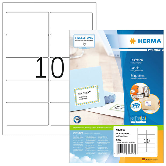 HERMA - Etiqueta 4667 96x50,8mm premium blanco 1000 piezas