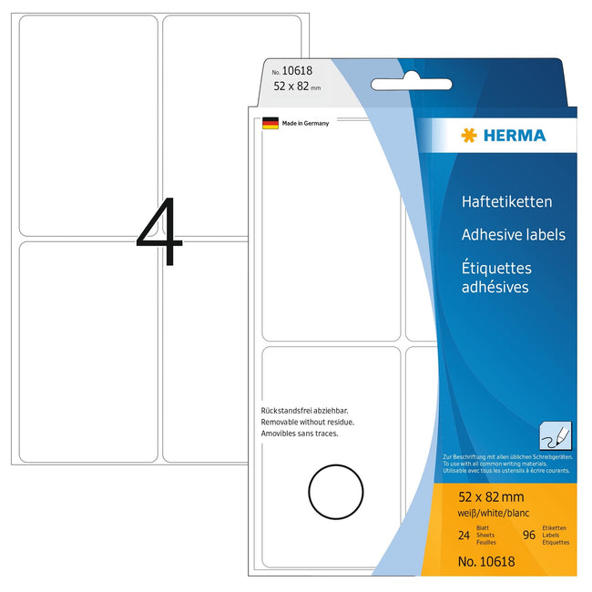 HERMA -  Etiket 10618 52x82mm verwijderbaar 96 etiketten