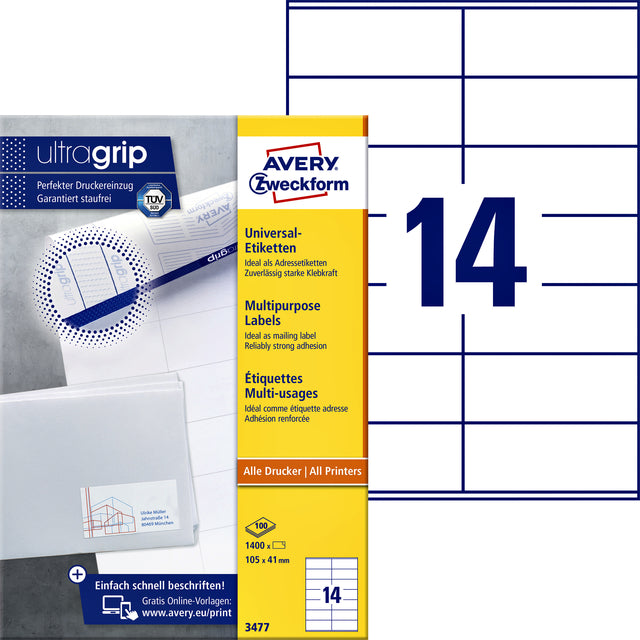 Avery Zweckform - Label AZ 3477 105x41mm blanc 1400 pièces | Boîter une feuille de 100