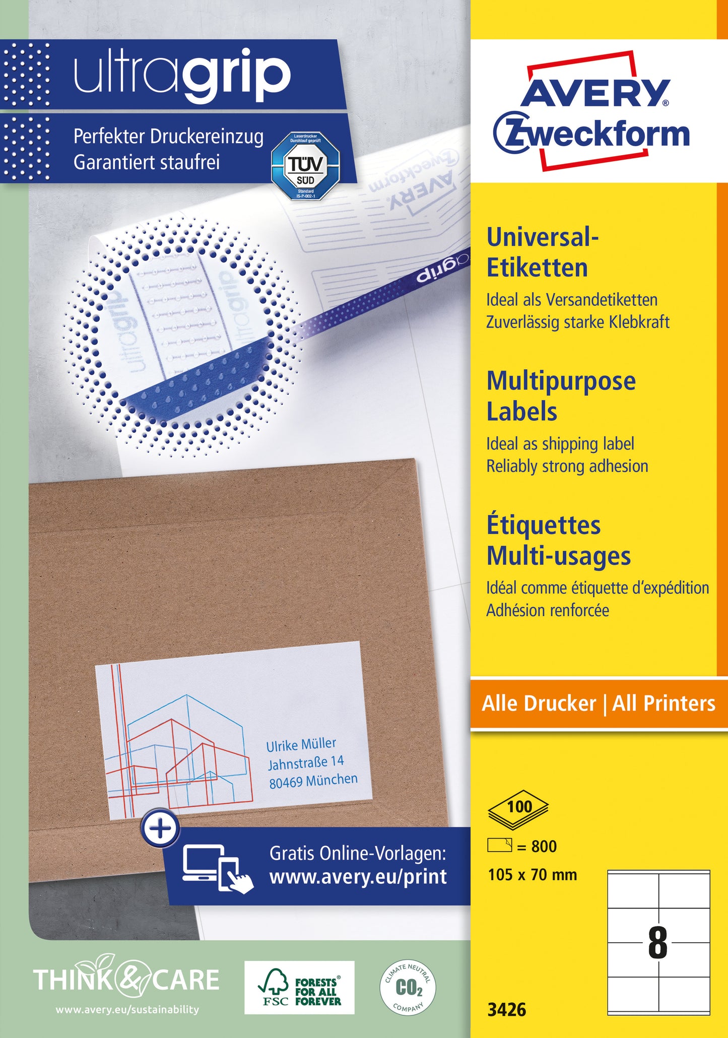 Avery Zweckform -  Etiket avery 3426 105x70mm wit 800st